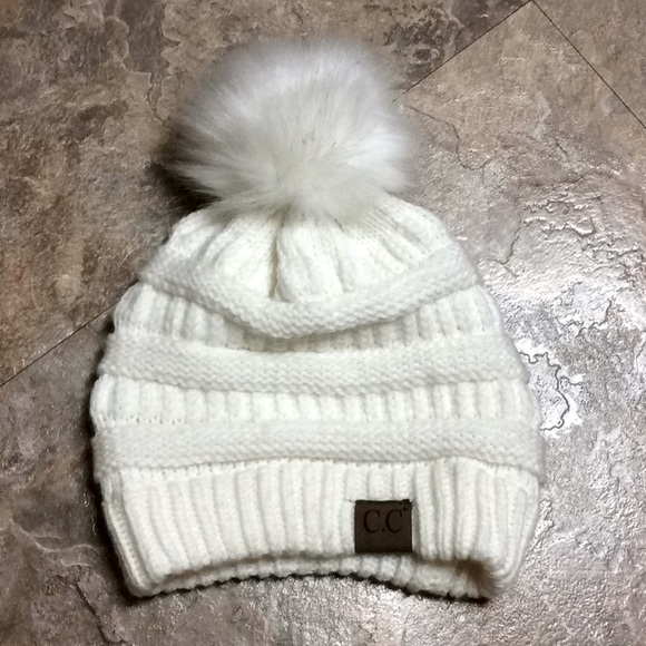 C.C Accessories - CC cream colored beanie with pom